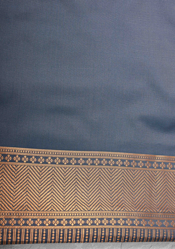 Dark Mauve Kanchi Semi Silk Saree with Zari Buttas and Mandala Motifs on Minimal Zari Border