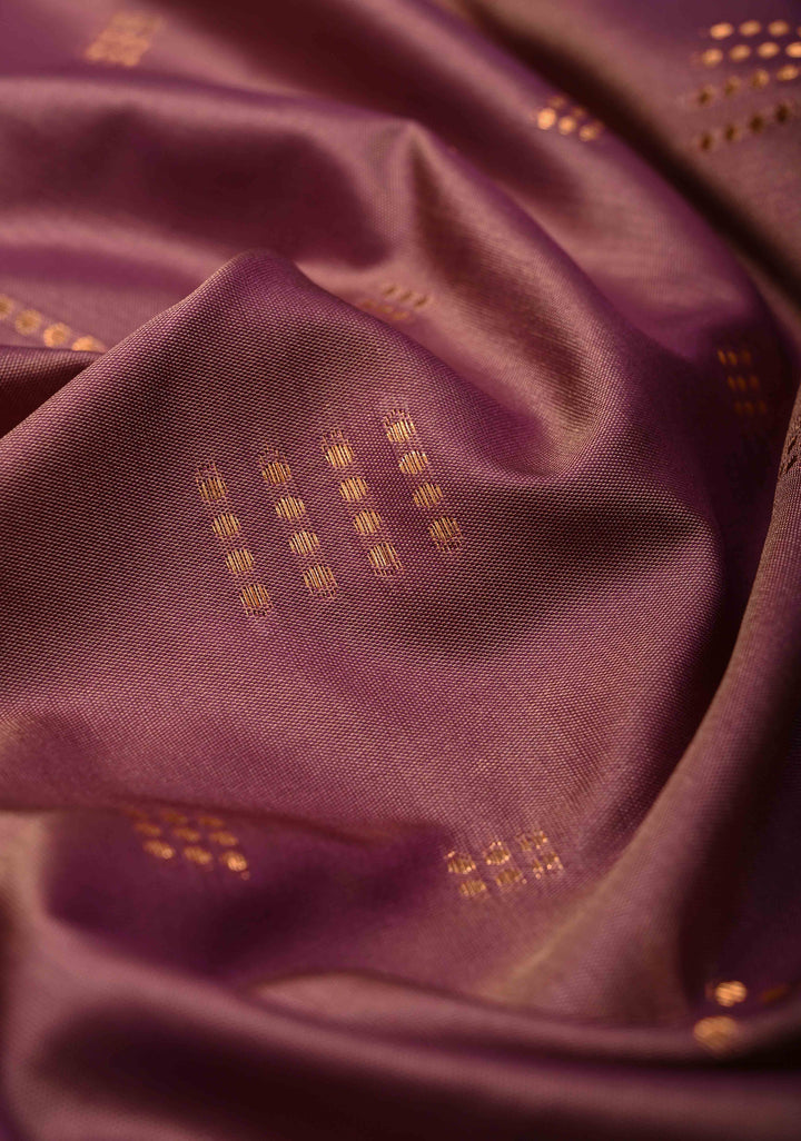 Dark Mauve Kanchi Semi Silk Saree with Zari Buttas and Mandala Motifs on Minimal Zari Border