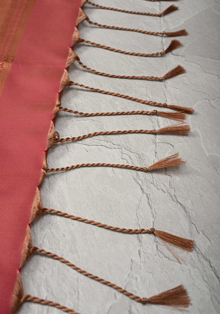 Sandstone Kanchi Semi Silk Saree with Zari Buttas and Mandala Motifs on Minimal Zari Border