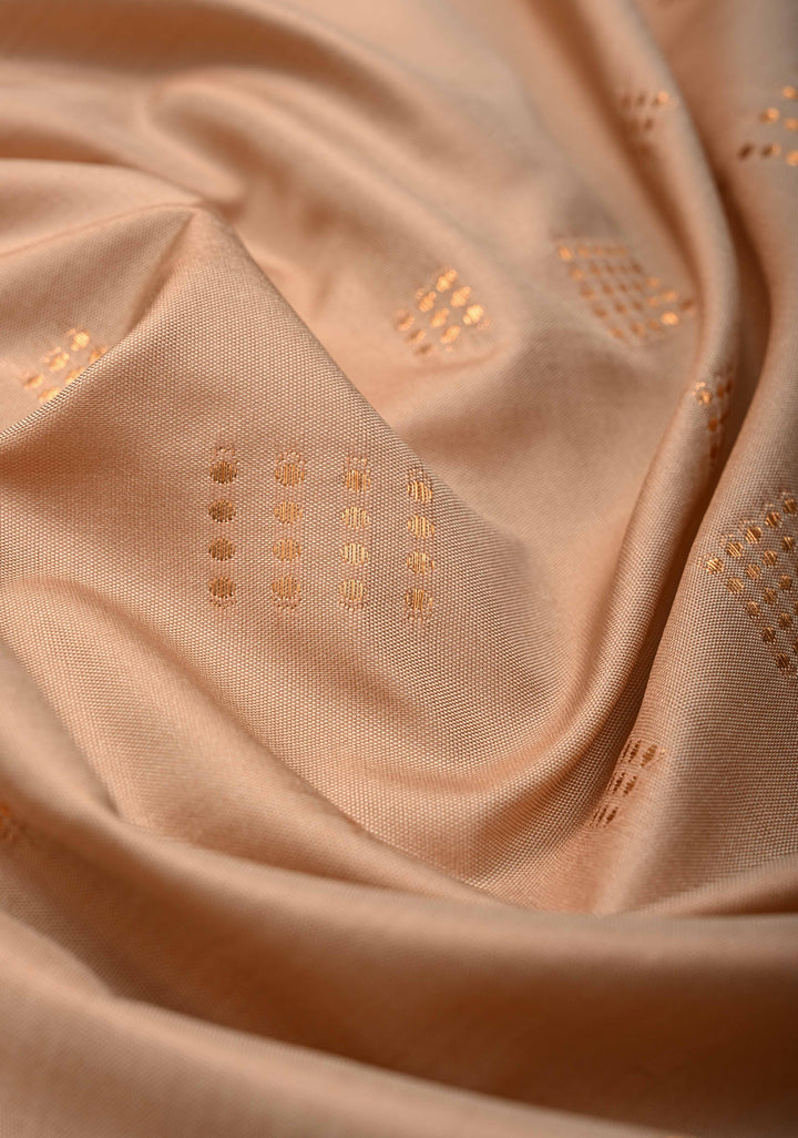 Sandstone Kanchi Semi Silk Saree with Zari Buttas and Mandala Motifs on Minimal Zari Border