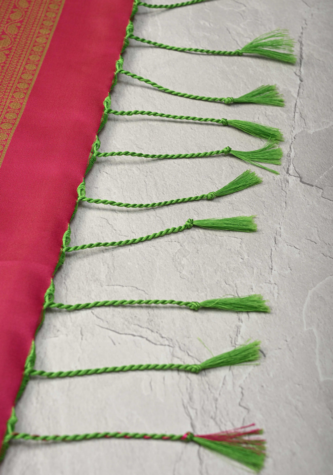 Green Pink Dual tone  Kanchi Semi Silk Saree with Peacock Buttas and Contrast Pink Zari Border