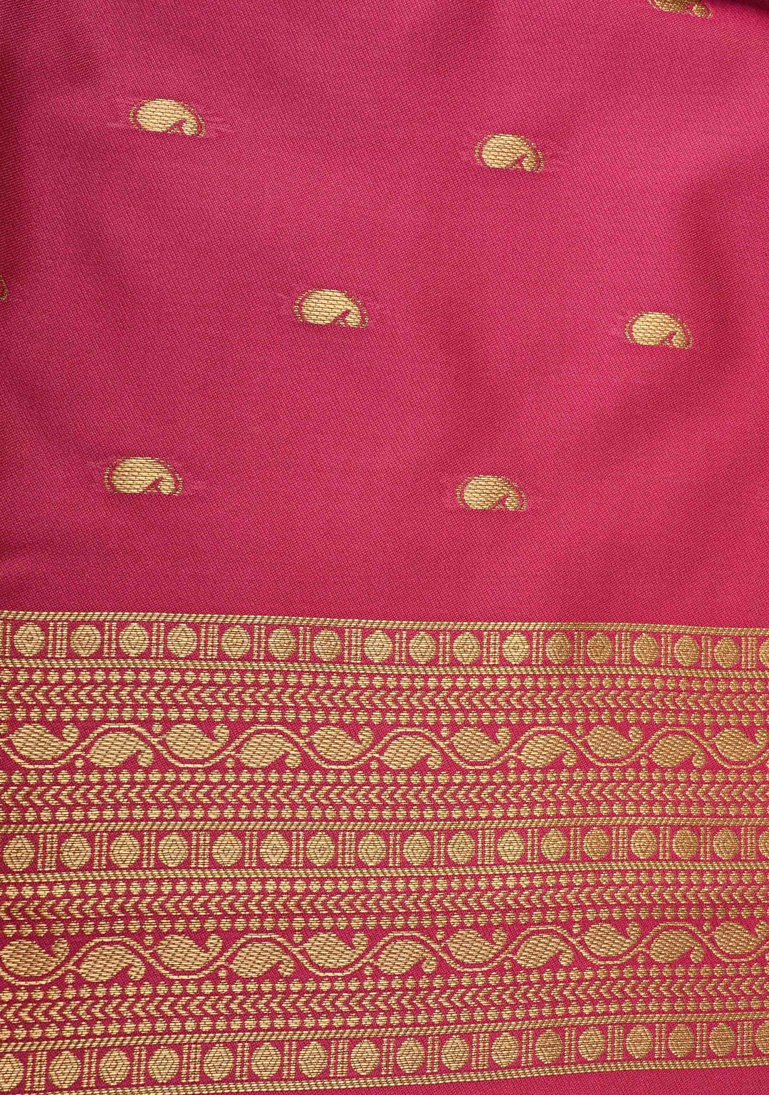Green Pink Dual tone  Kanchi Semi Silk Saree with Peacock Buttas and Contrast Pink Zari Border