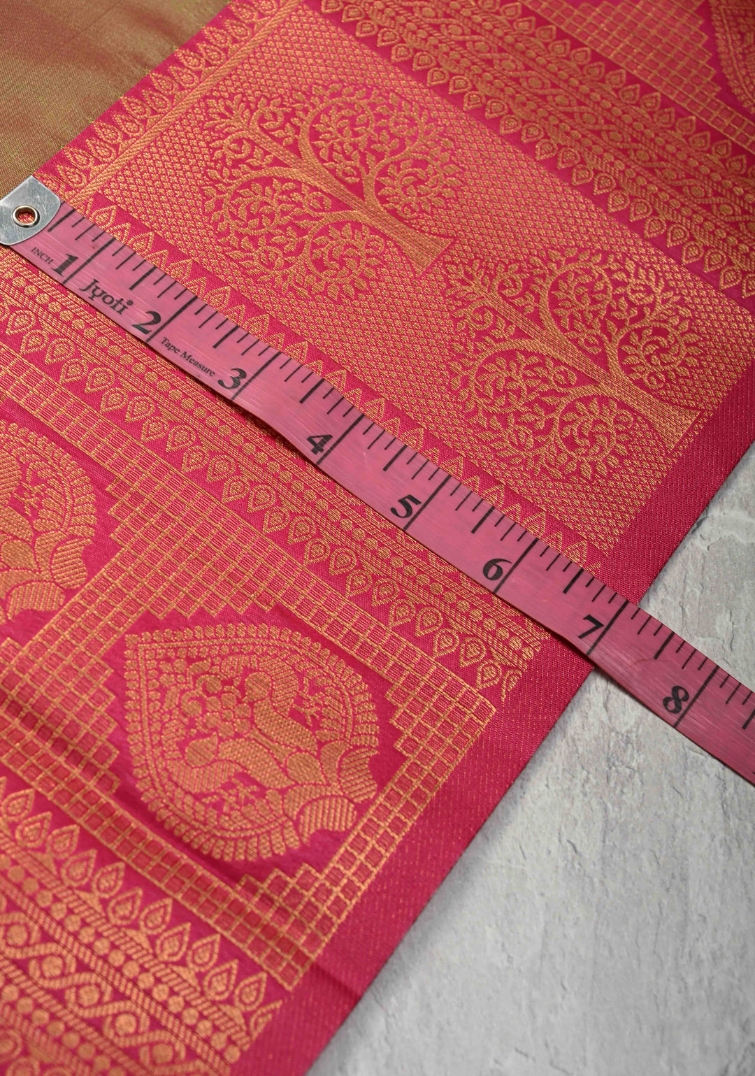 Green Pink Dual tone  Kanchi Semi Silk Saree with Peacock Buttas and Contrast Pink Zari Border
