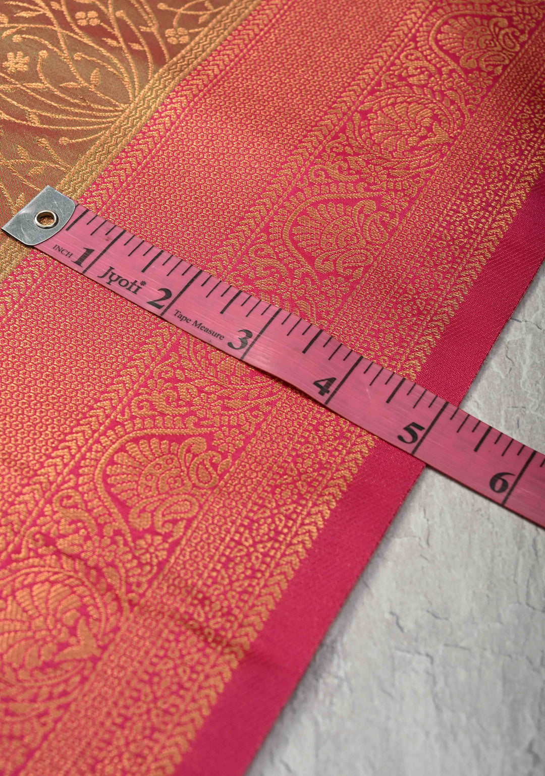 Green and Pink Dual tone  Mustard Dual tone Kanchi Semi Silk Saree with Floral Buttas and Contrast Purple Zari Border