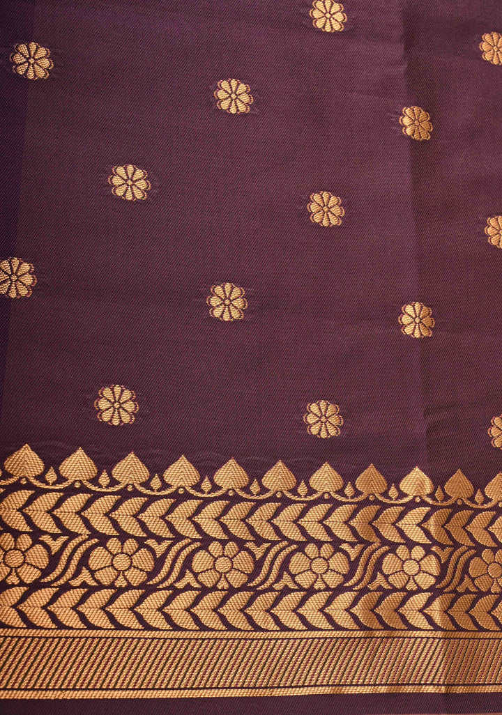 Pink Light Green Kanchi Semi Silk Saree with Floral Buttas and Contrast Zari Border