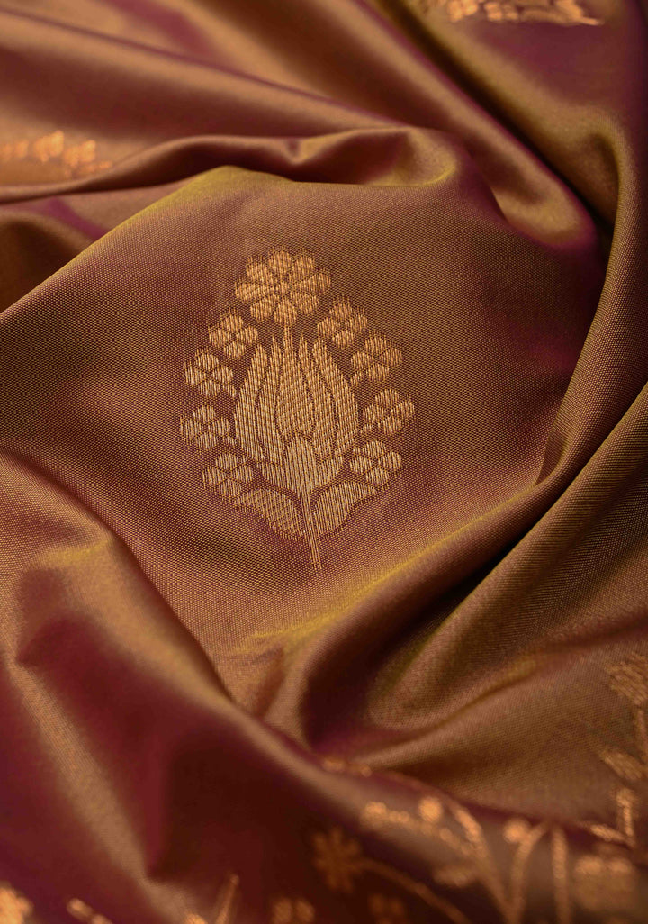 Pink Light Green Kanchi Semi Silk Saree with Floral Buttas and Contrast Zari Border