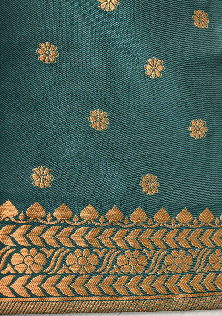 Green Dual tone Kanchi Semi Silk Saree with Floral Buttas and Zari Border