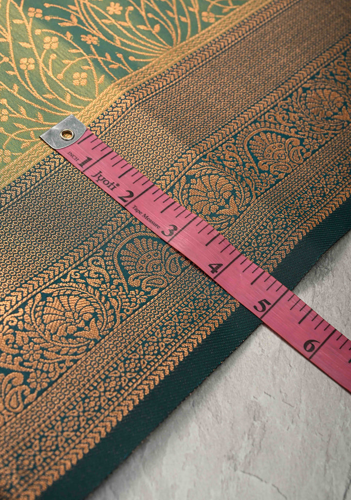 Green Dual tone Kanchi Semi Silk Saree with Floral Buttas and Zari Border
