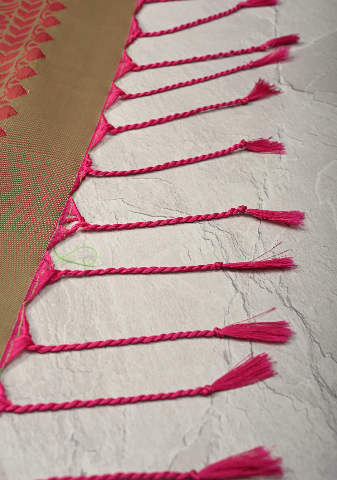 Fushsia Kanchi Semi Silk Saree with Floral Buttas and Zari Border