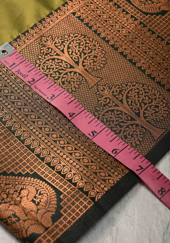 Henna Green Kanchi Semi Silk Saree with Peacock Buttas and Zari Border