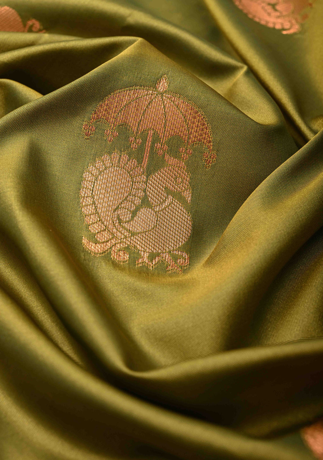 Henna Green Kanchi Semi Silk Saree with Peacock Buttas and Zari Border