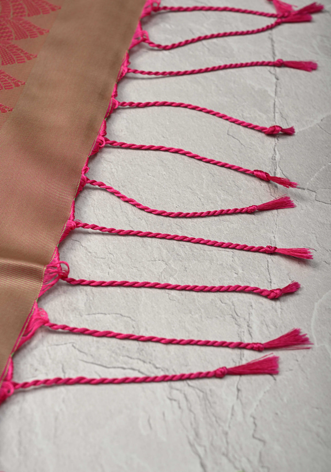 Dark Pink Kanchi Semi Silk Saree with Leaf Buttas and Zari Border