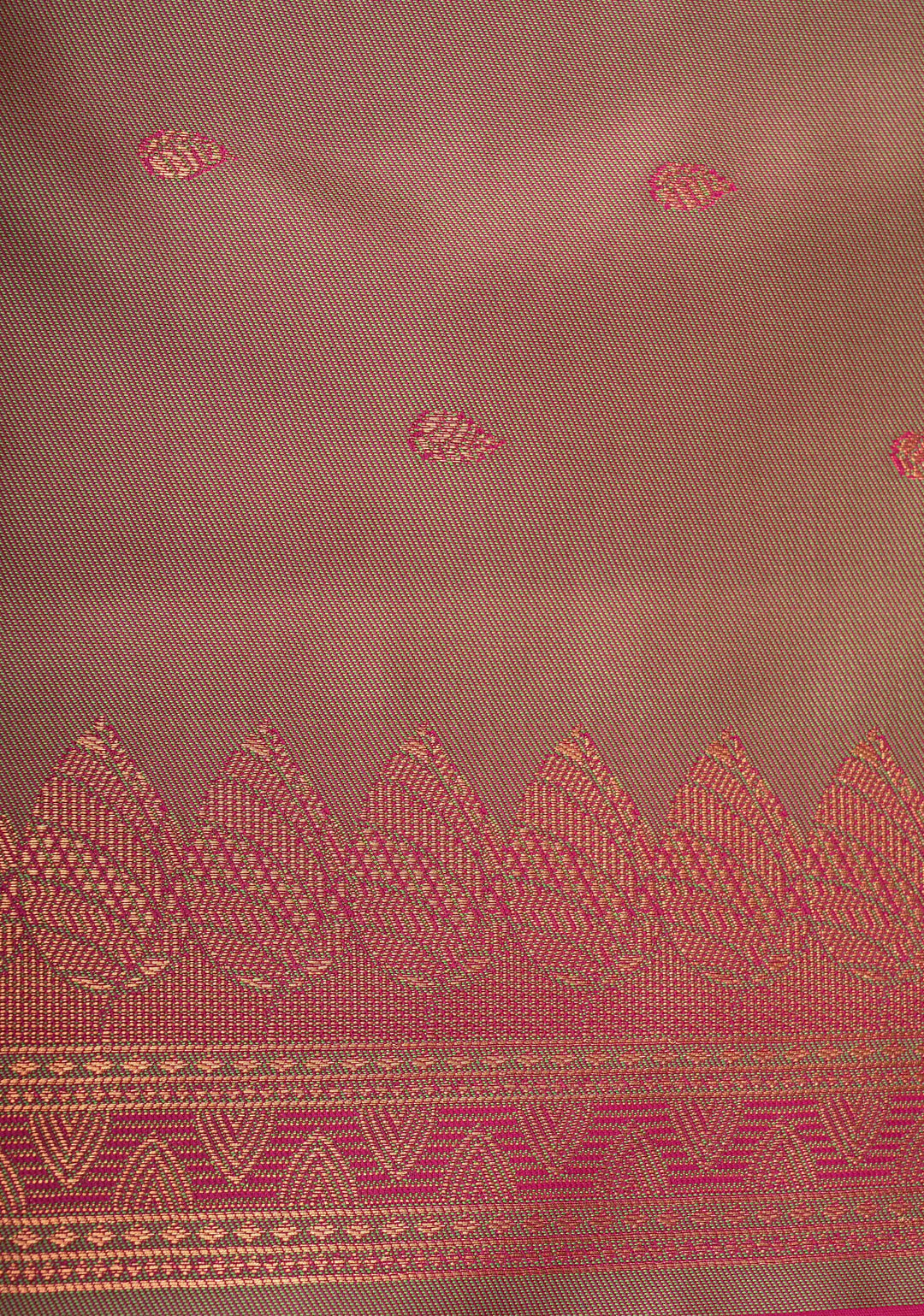 Dark Pink Kanchi Semi Silk Saree with Leaf Buttas and Zari Border