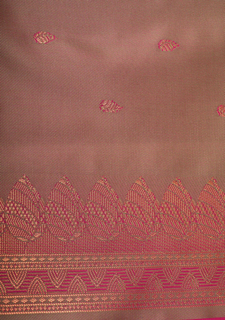 Dark Pink Kanchi Semi Silk Saree with Leaf Buttas and Zari Border
