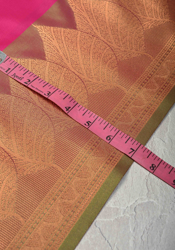 Dark Pink Kanchi Semi Silk Saree with Leaf Buttas and Zari Border