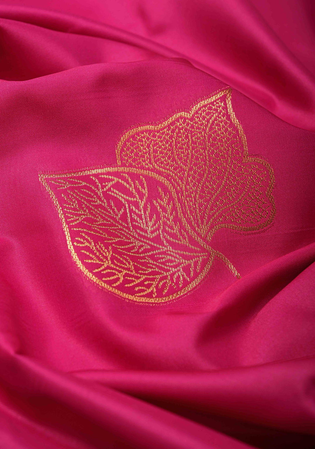 Dark Pink Kanchi Semi Silk Saree with Leaf Buttas and Zari Border