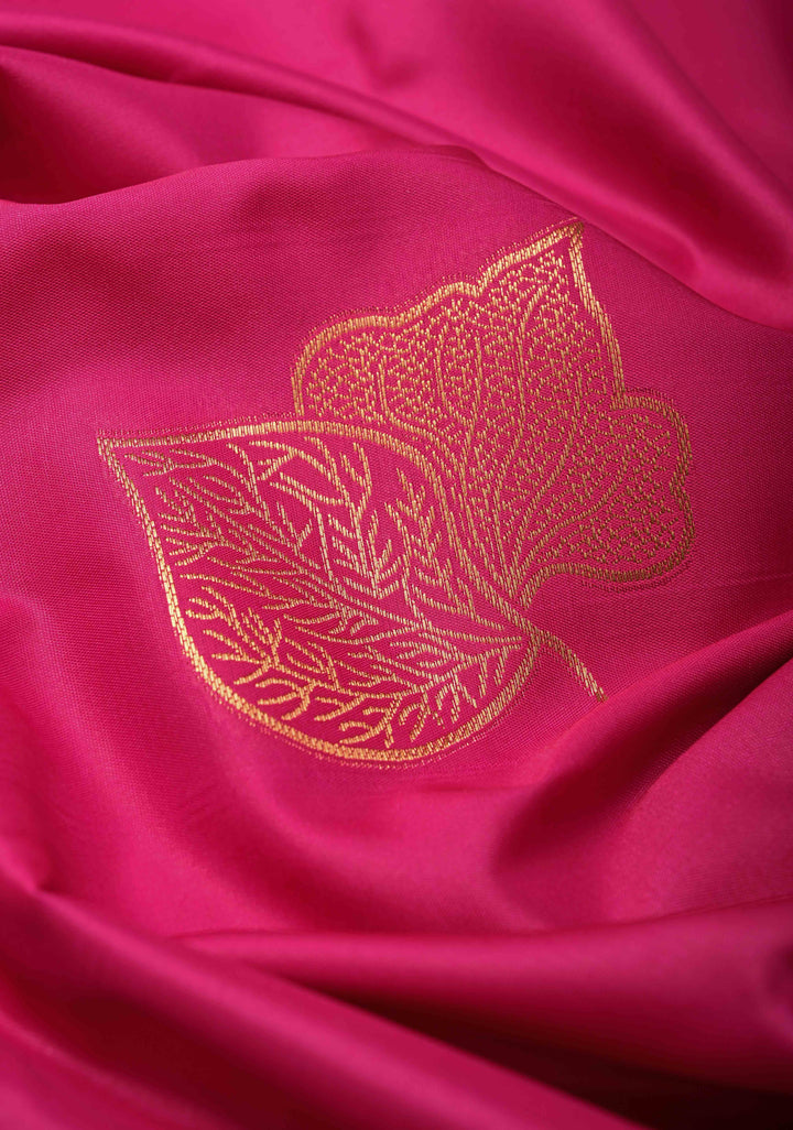 Dark Pink Kanchi Semi Silk Saree with Leaf Buttas and Zari Border