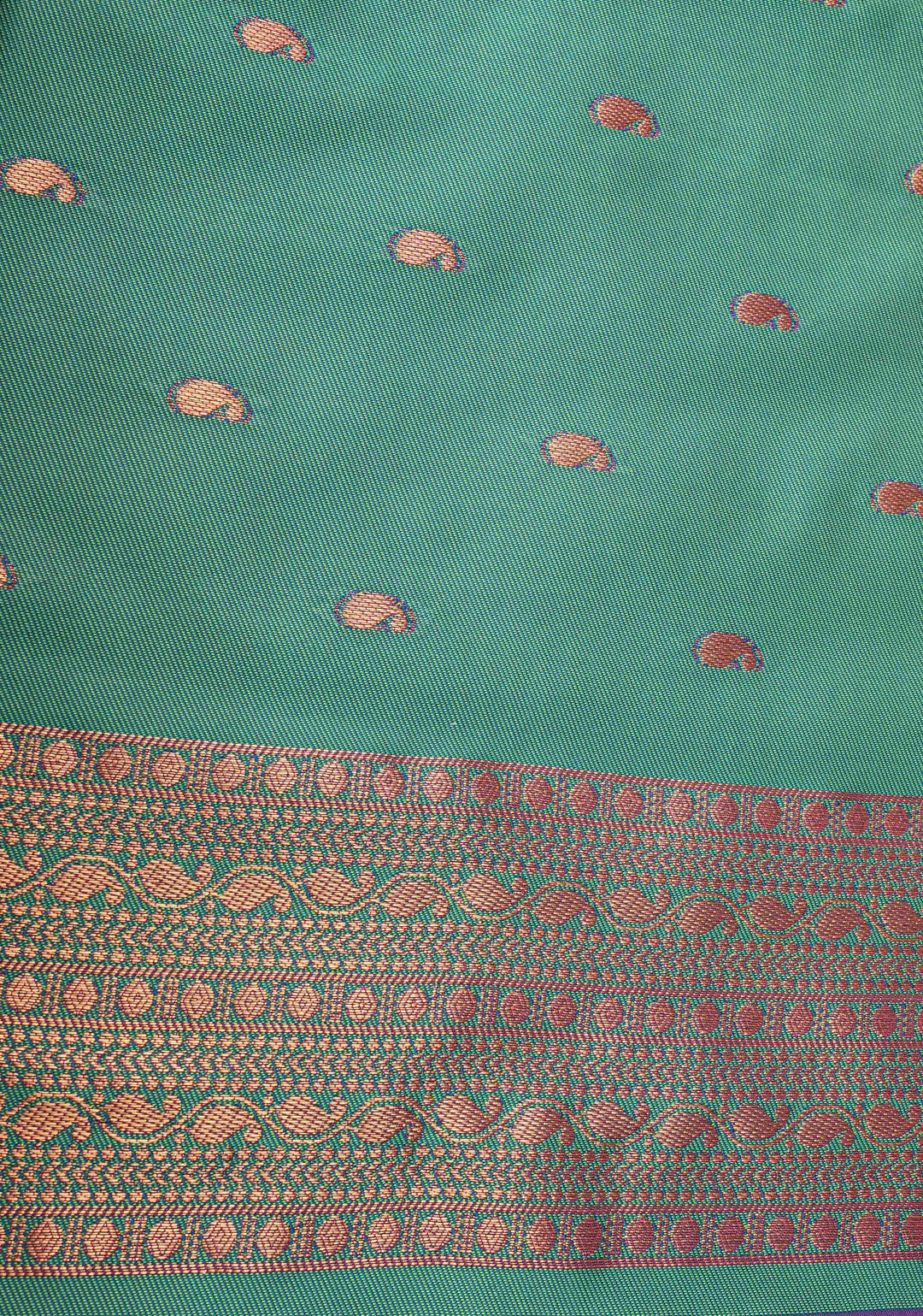 Purple Dual tone Kanchi Semi Silk Saree with Peacock Buttas and Contrast Zari Border
