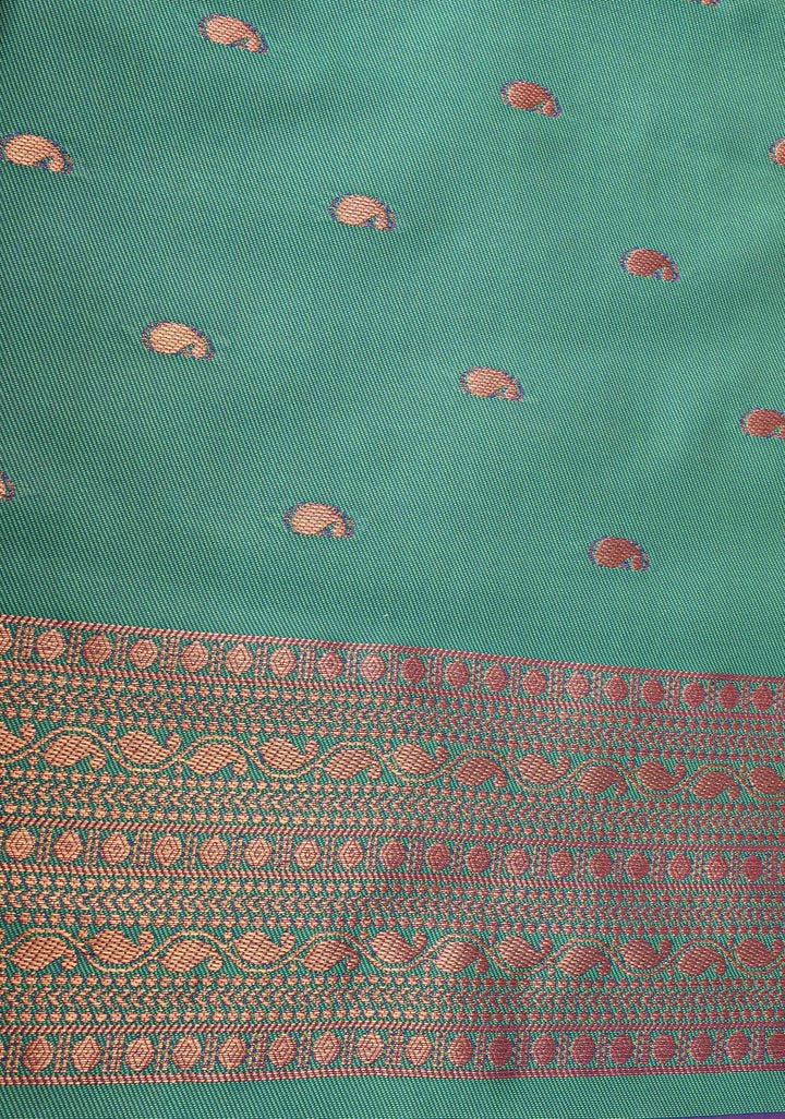 Purple Dual tone Kanchi Semi Silk Saree with Peacock Buttas and Contrast Zari Border