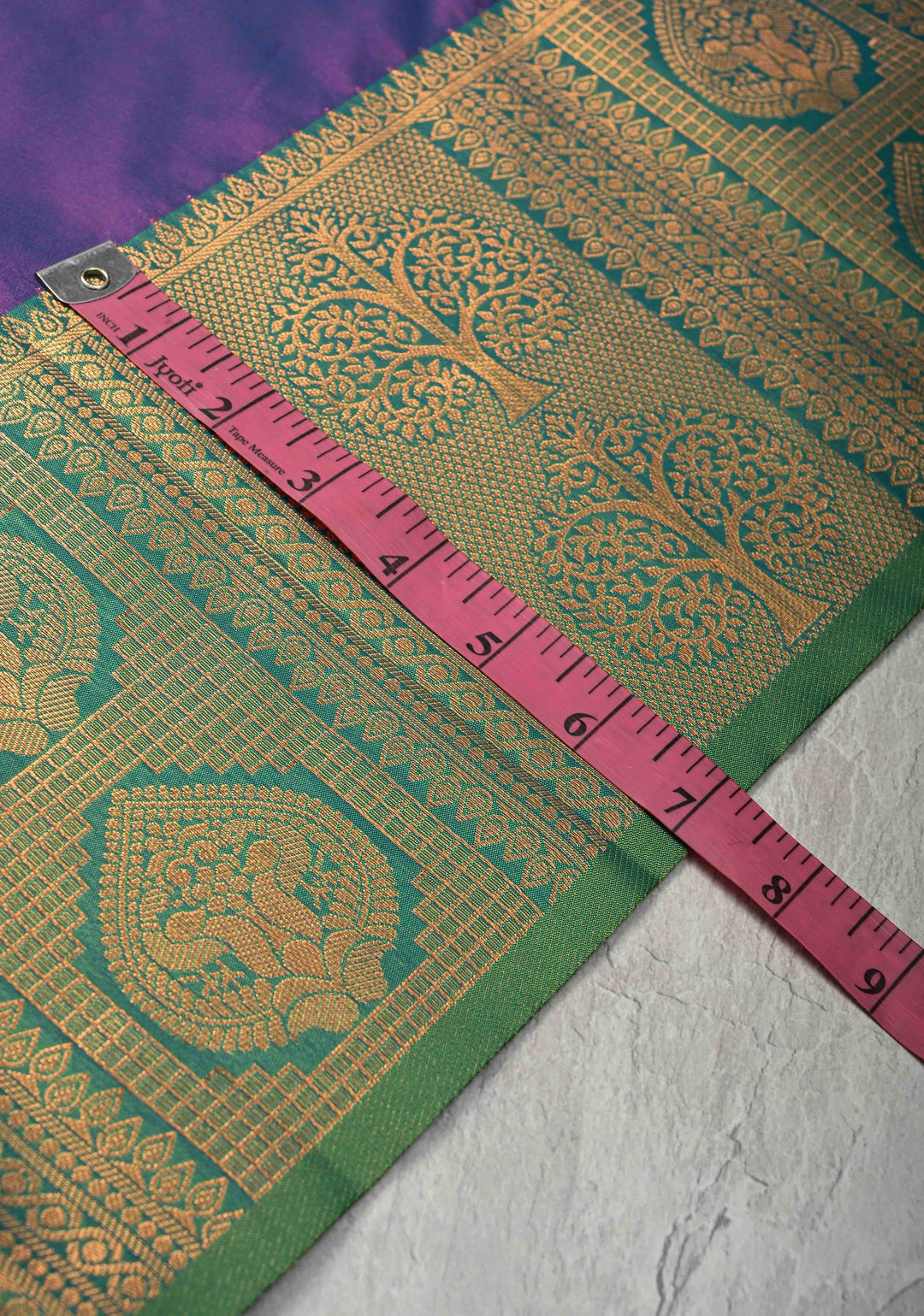 Purple Dual tone Kanchi Semi Silk Saree with Peacock Buttas and Contrast Zari Border