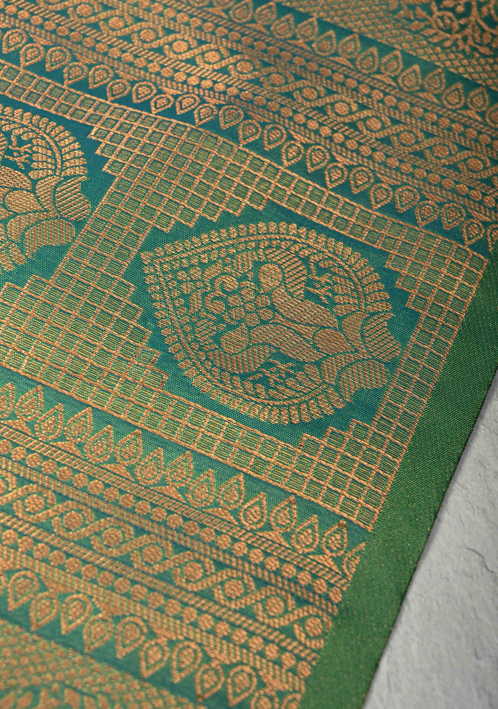 Purple Dual tone Kanchi Semi Silk Saree with Peacock Buttas and Contrast Zari Border