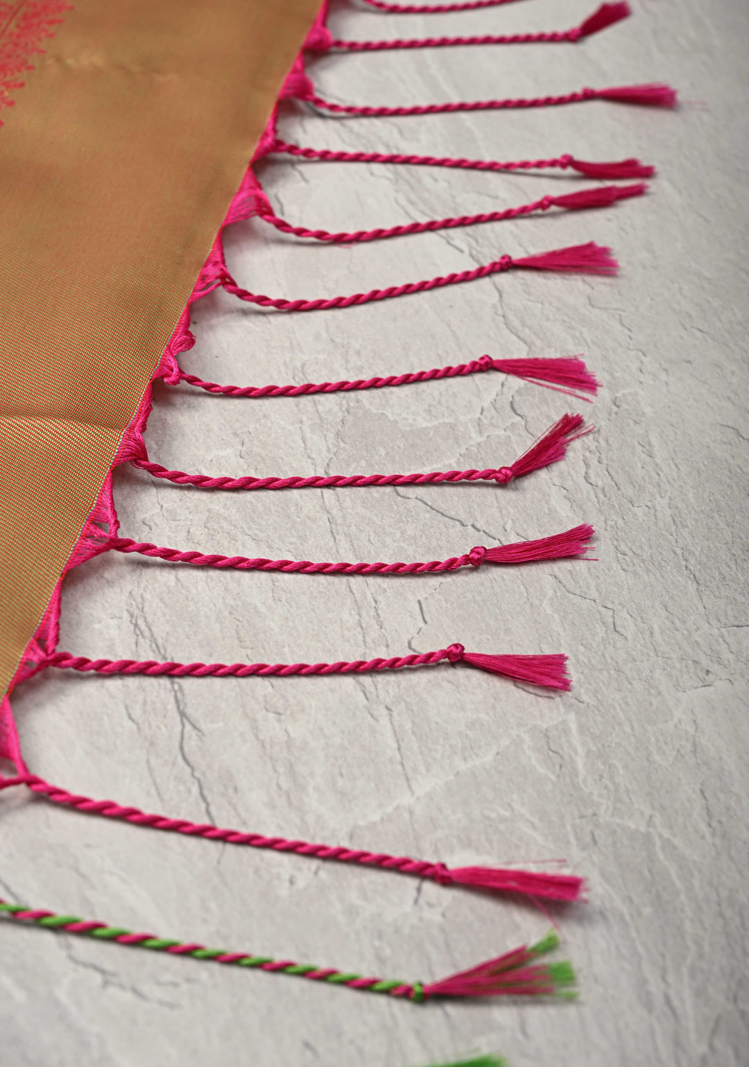 Amaranth Pink Kanchi Semi Silk Saree with Meenakari Floral Buttas and Contrast Zari Border