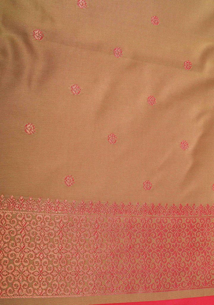 Amaranth Pink Kanchi Semi Silk Saree with Meenakari Floral Buttas and Contrast Zari Border