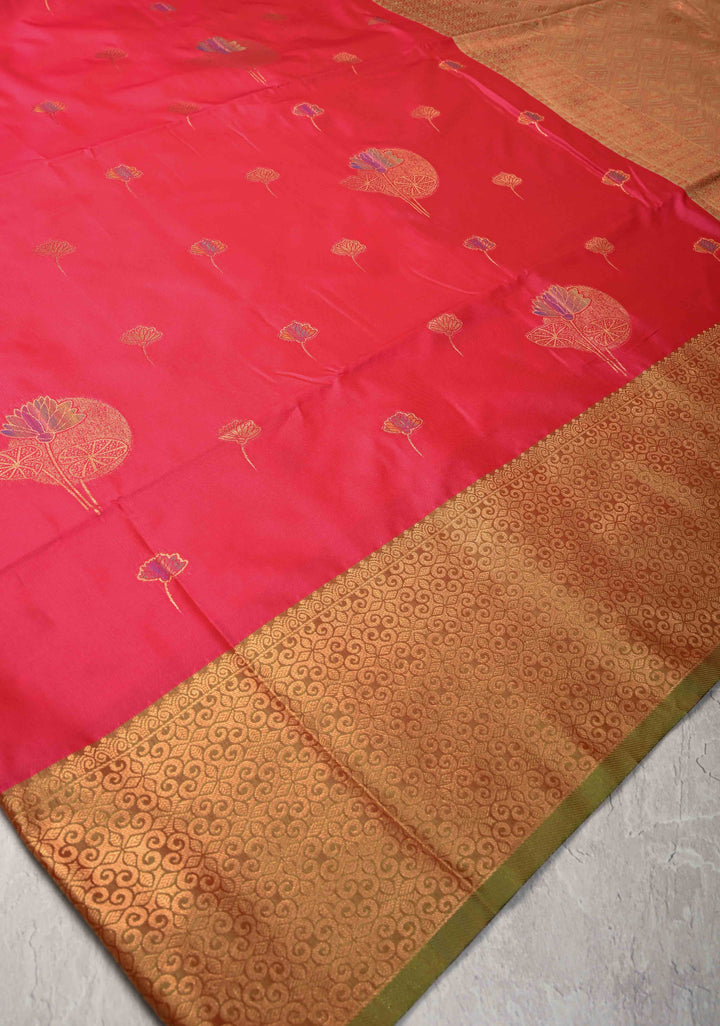Amaranth Pink Kanchi Semi Silk Saree with Meenakari Floral Buttas and Contrast Zari Border