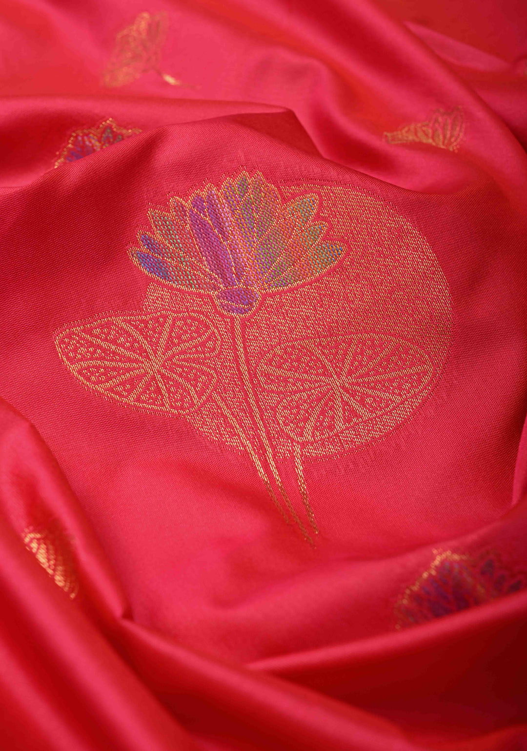 Amaranth Pink Kanchi Semi Silk Saree with Meenakari Floral Buttas and Contrast Zari Border