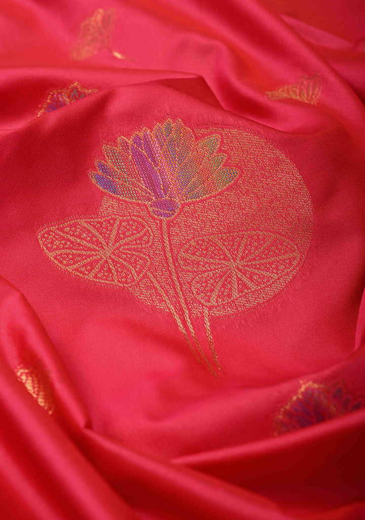 Amaranth Pink Kanchi Semi Silk Saree with Meenakari Floral Buttas and Contrast Zari Border