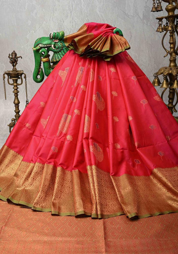 Amaranth Pink Kanchi Semi Silk Saree with Meenakari Floral Buttas and Contrast Zari Border
