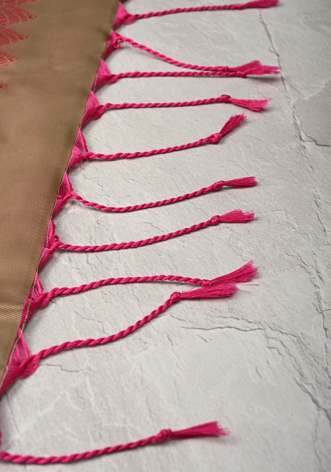 Deep Pink Kanchi Semi Silk Saree with Leaf Buttas and Zari Border