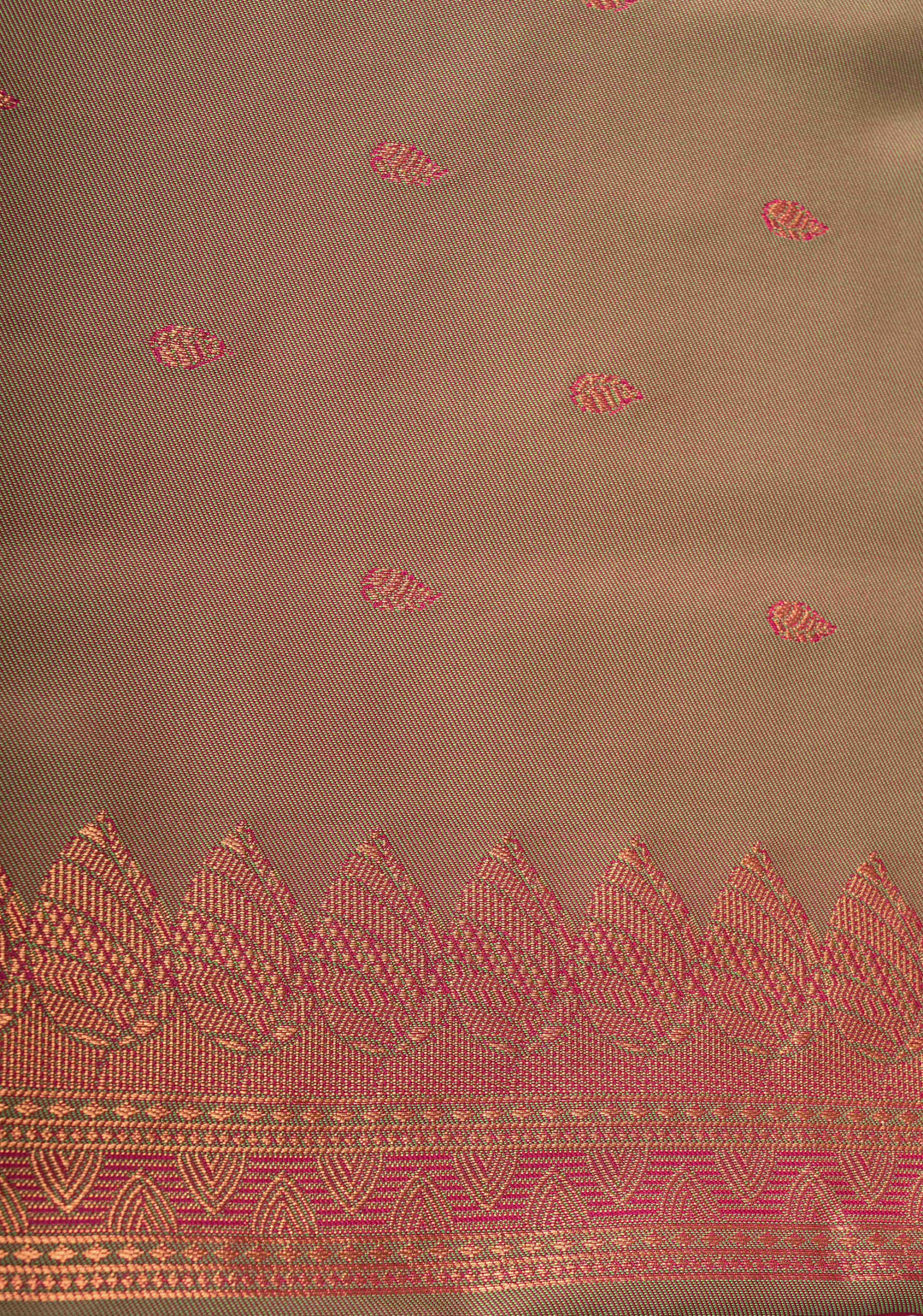 Deep Pink Kanchi Semi Silk Saree with Leaf Buttas and Zari Border