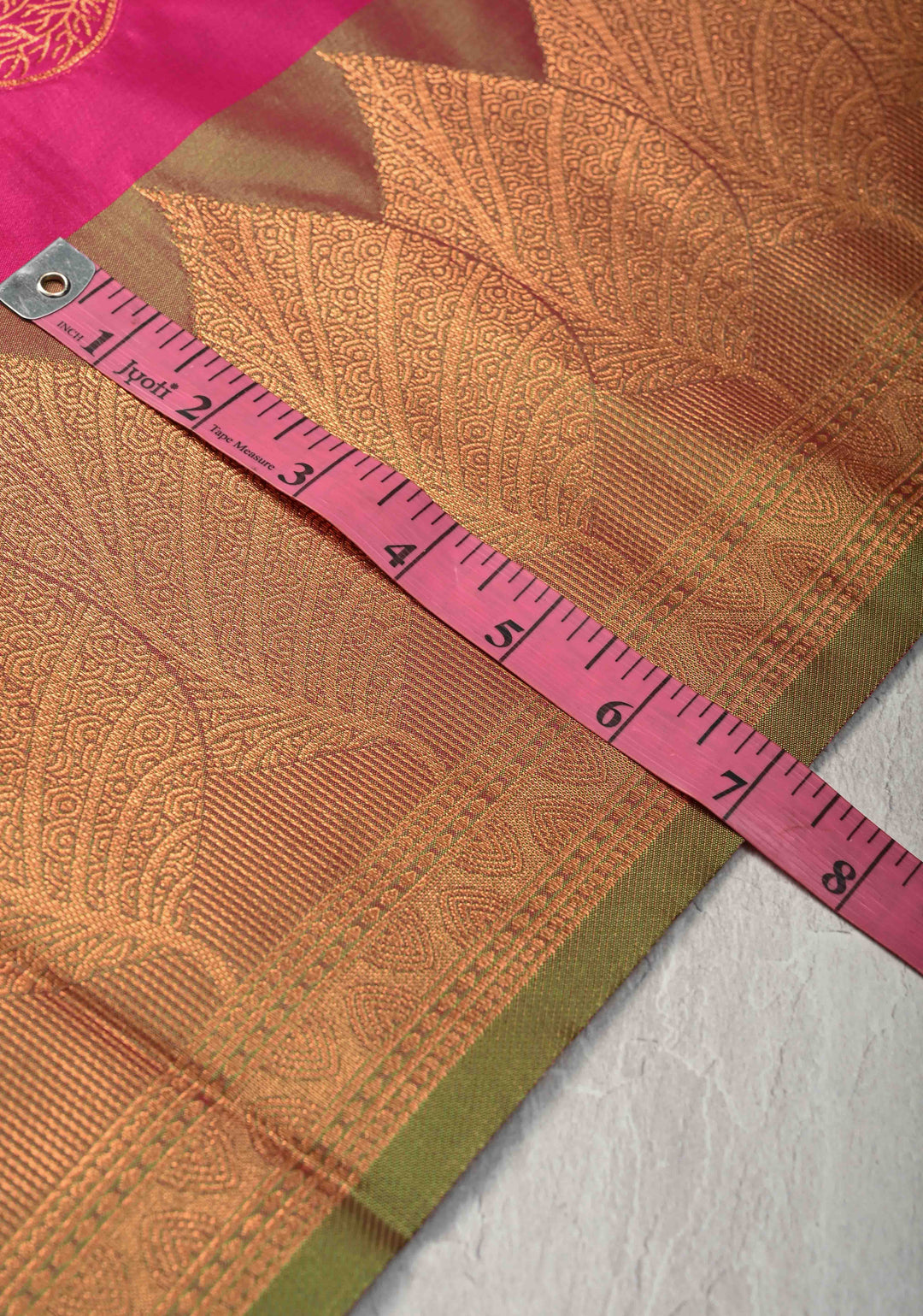 Deep Pink Kanchi Semi Silk Saree with Leaf Buttas and Zari Border