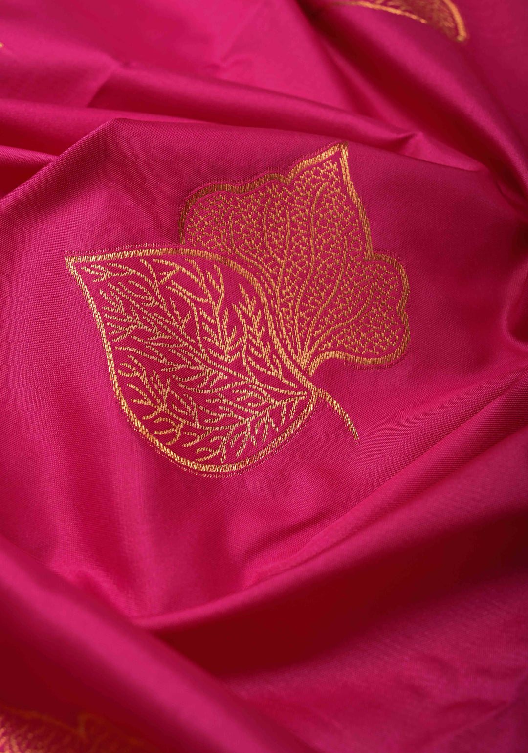 Deep Pink Kanchi Semi Silk Saree with Leaf Buttas and Zari Border