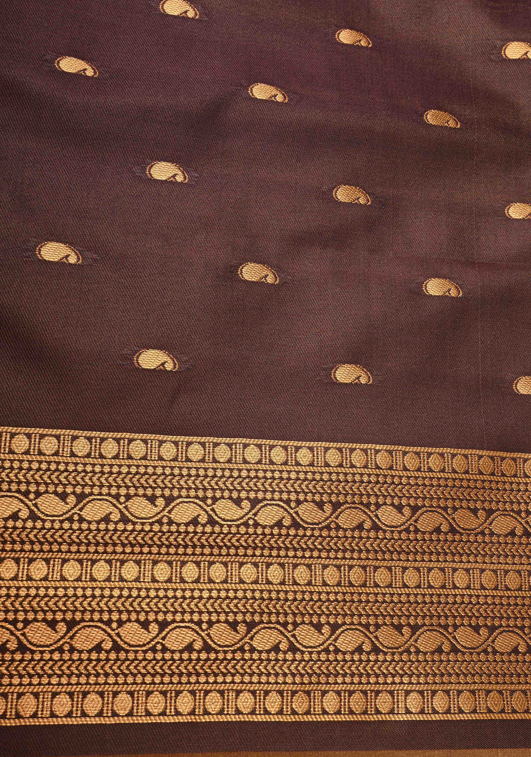 Camel Brown Dual tone Kanchi Semi Silk Saree with Peacock Buttas and Contrast Zari Border