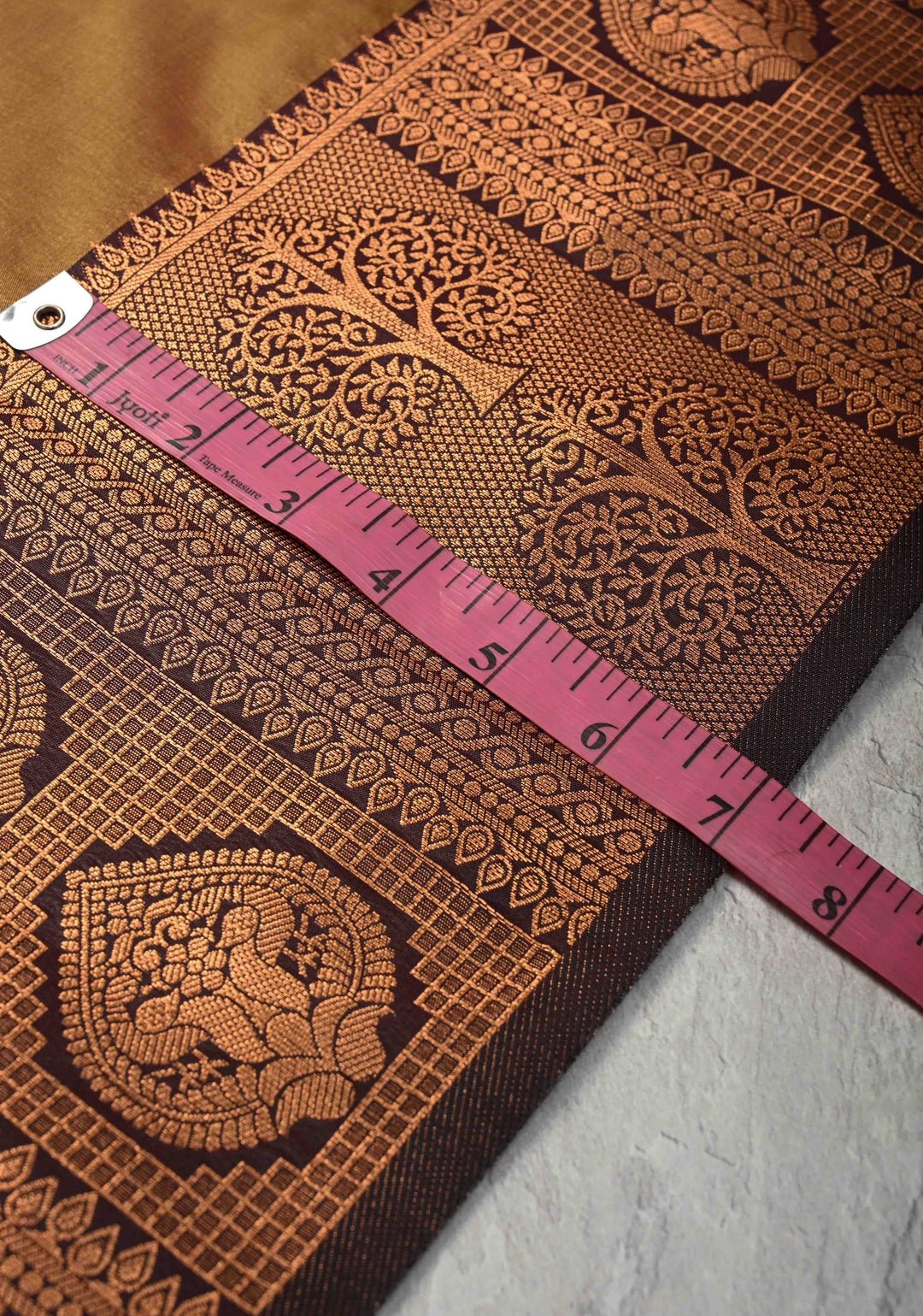 Camel Brown Dual tone Kanchi Semi Silk Saree with Peacock Buttas and Contrast Zari Border