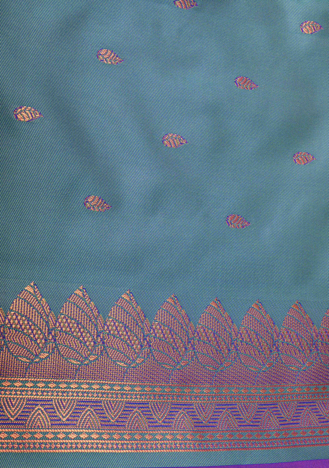 Purple Dual tone Kanchi Semi Silk Saree with Leaf Buttas and Zari Border