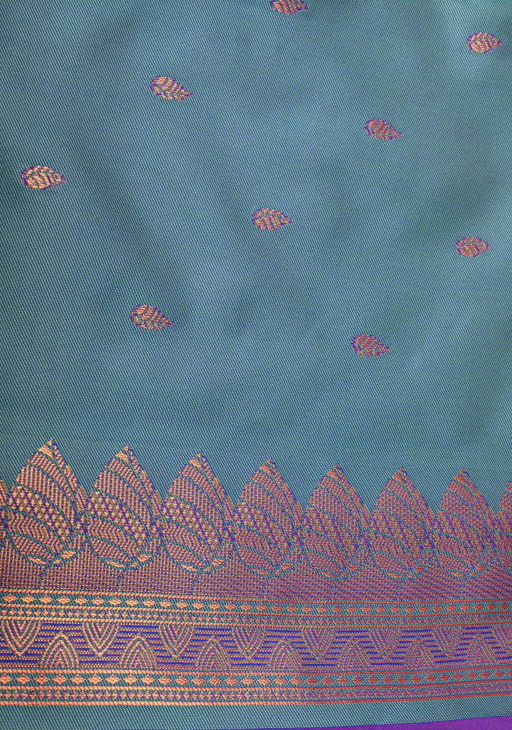 Purple Dual tone Kanchi Semi Silk Saree with Leaf Buttas and Zari Border