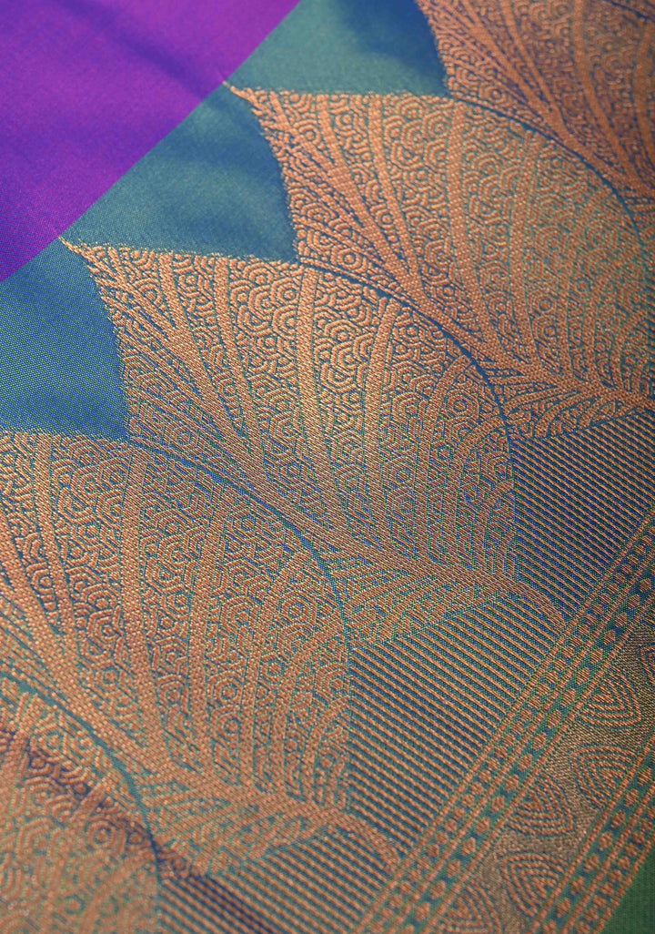Purple Dual tone Kanchi Semi Silk Saree with Leaf Buttas and Zari Border