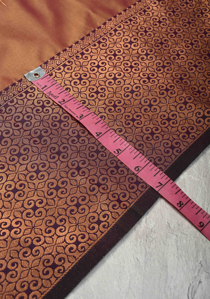 Brown Dual tone Kanchi Semi Silk Saree with Meenakari Floral Buttas and Contrast Zari Border