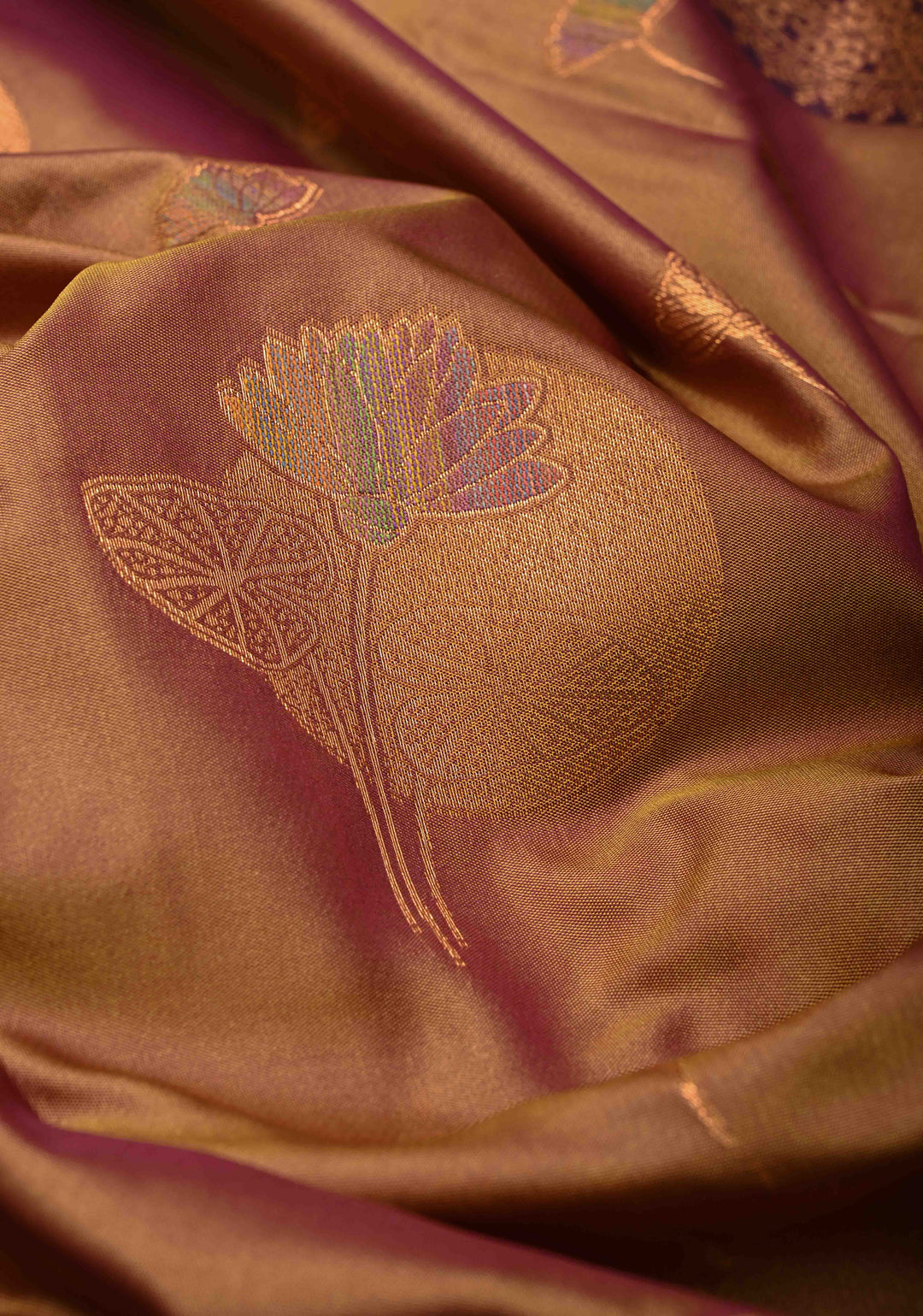 Brown Dual tone Kanchi Semi Silk Saree with Meenakari Floral Buttas and Contrast Zari Border