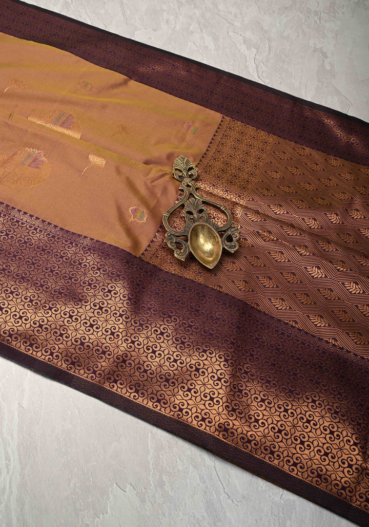 Brown Dual tone Kanchi Semi Silk Saree with Meenakari Floral Buttas and Contrast Zari Border