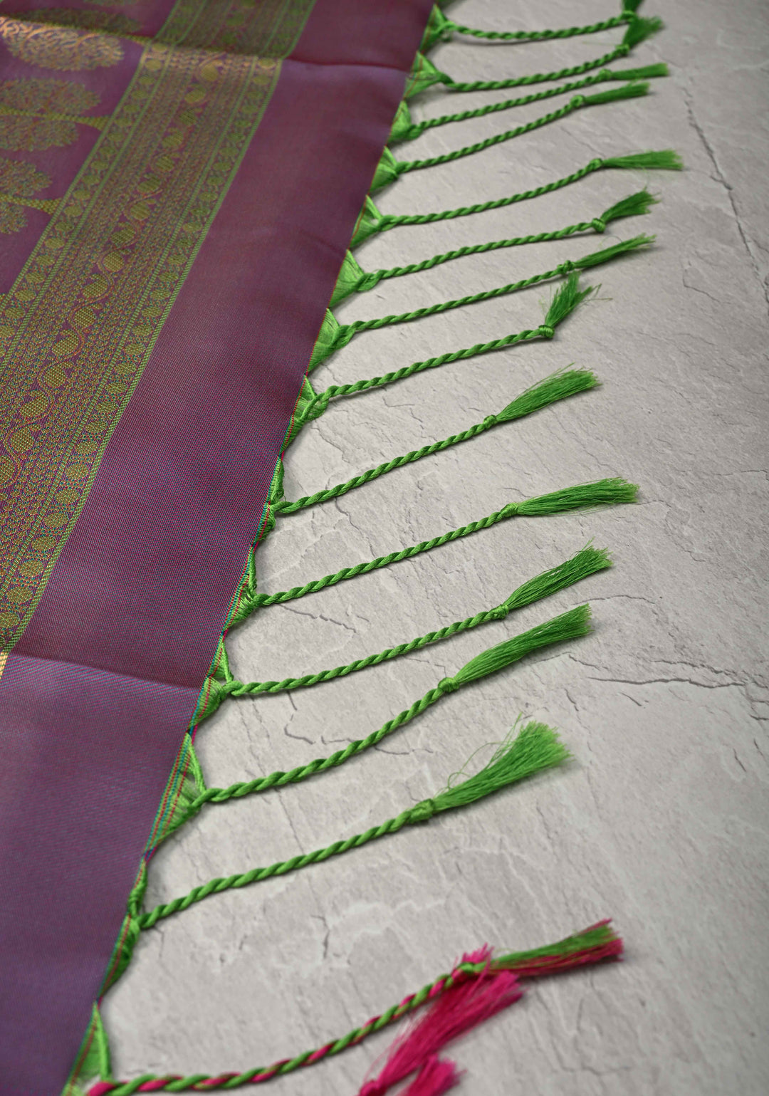 Green Dual tone Kanchi Semi Silk Saree with Peacock Buttas and Contrast Zari Border