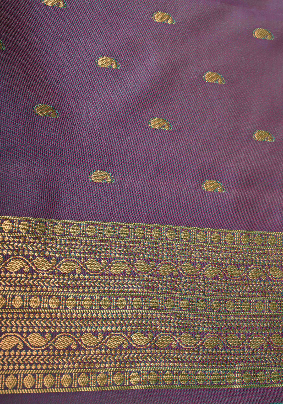 Green Dual tone Kanchi Semi Silk Saree with Peacock Buttas and Contrast Zari Border