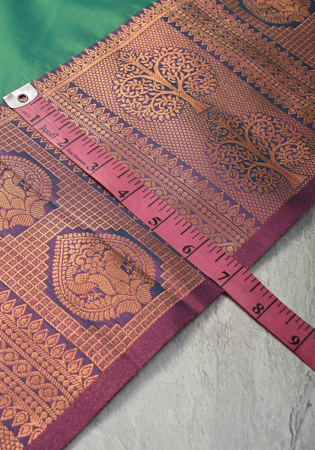 Green Dual tone Kanchi Semi Silk Saree with Peacock Buttas and Contrast Zari Border