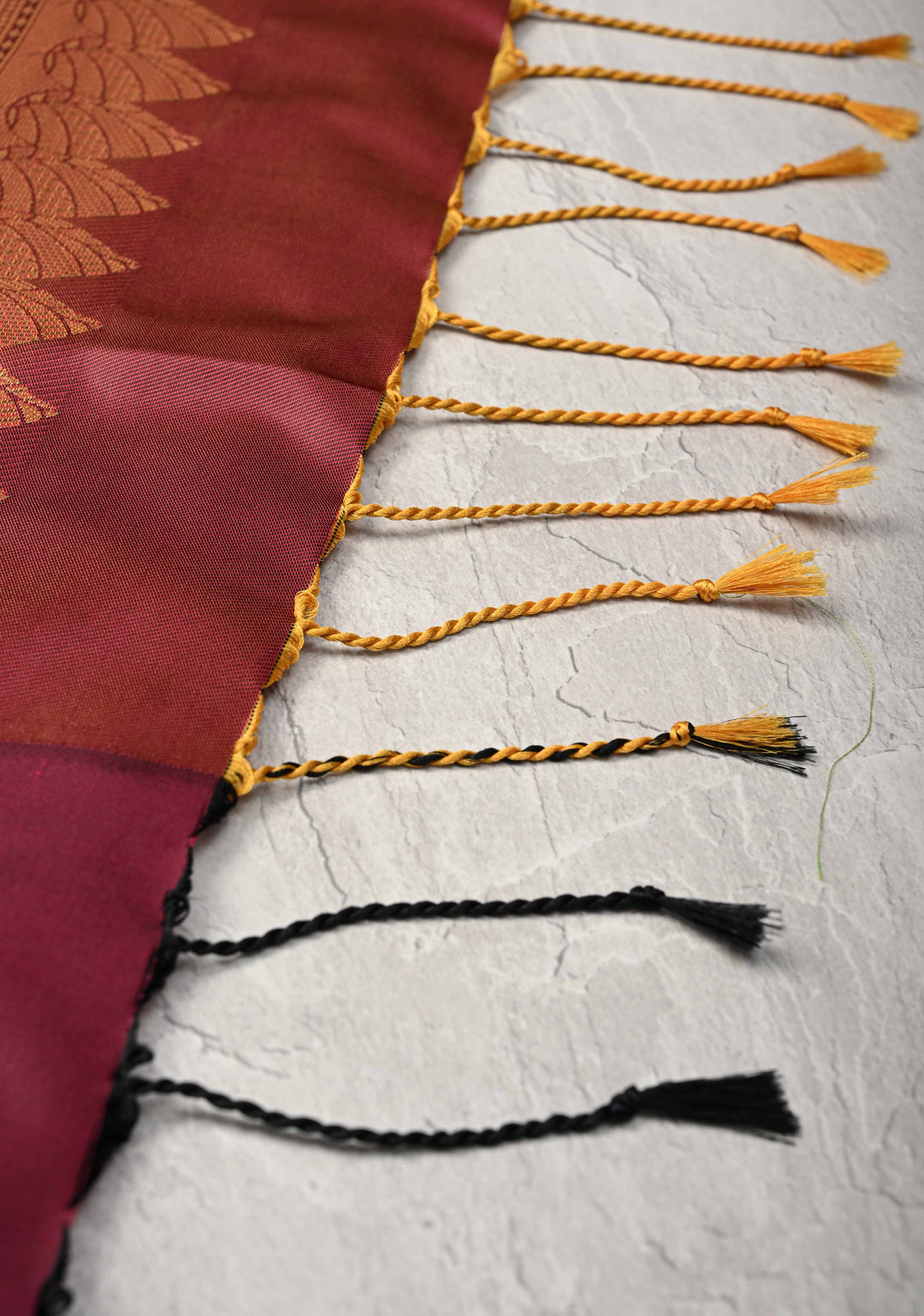 Orange Dual tone Kanchi Semi Silk Saree with Leaf Buttas and Contrast Zari Border