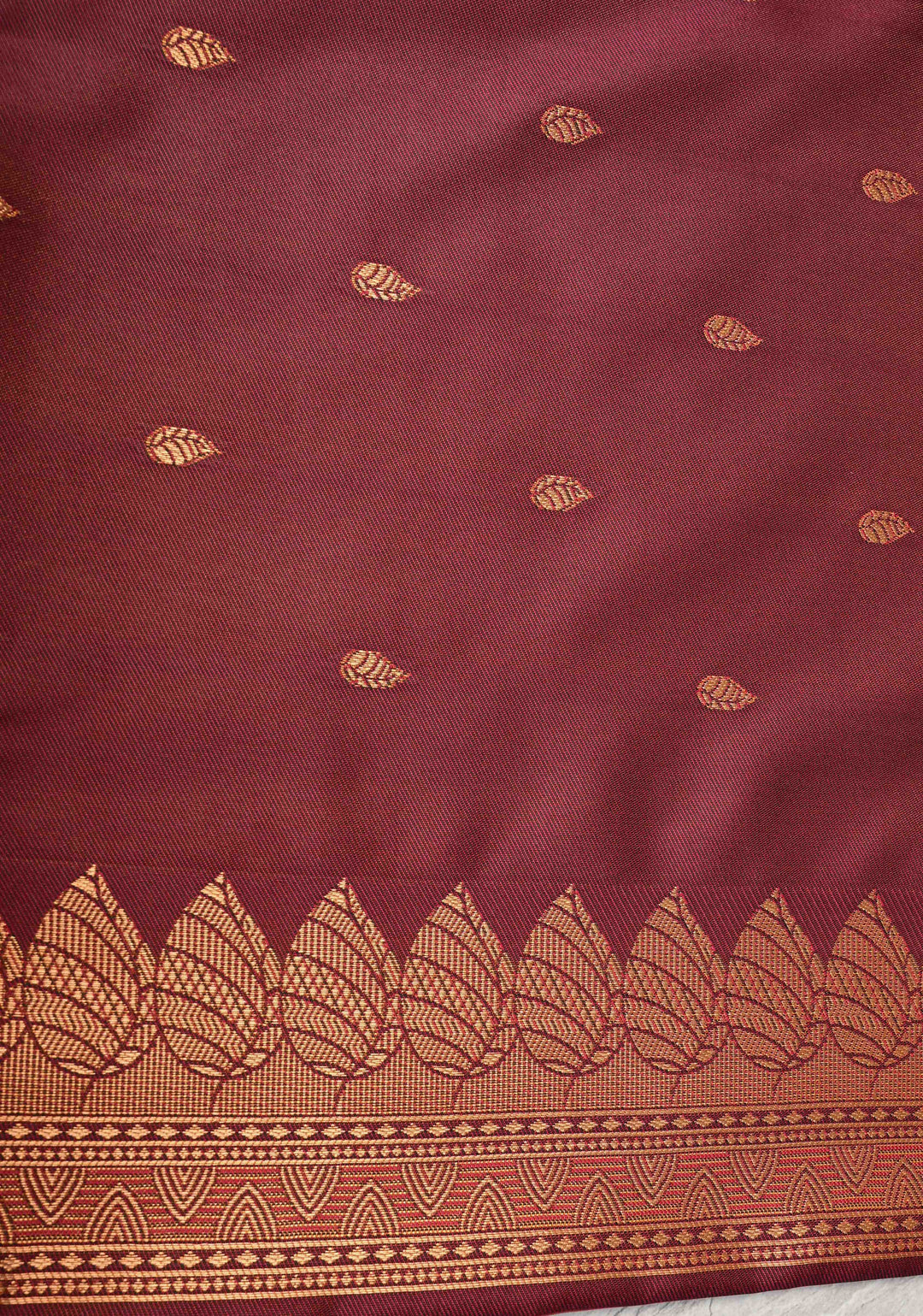 Orange Dual tone Kanchi Semi Silk Saree with Leaf Buttas and Contrast Zari Border