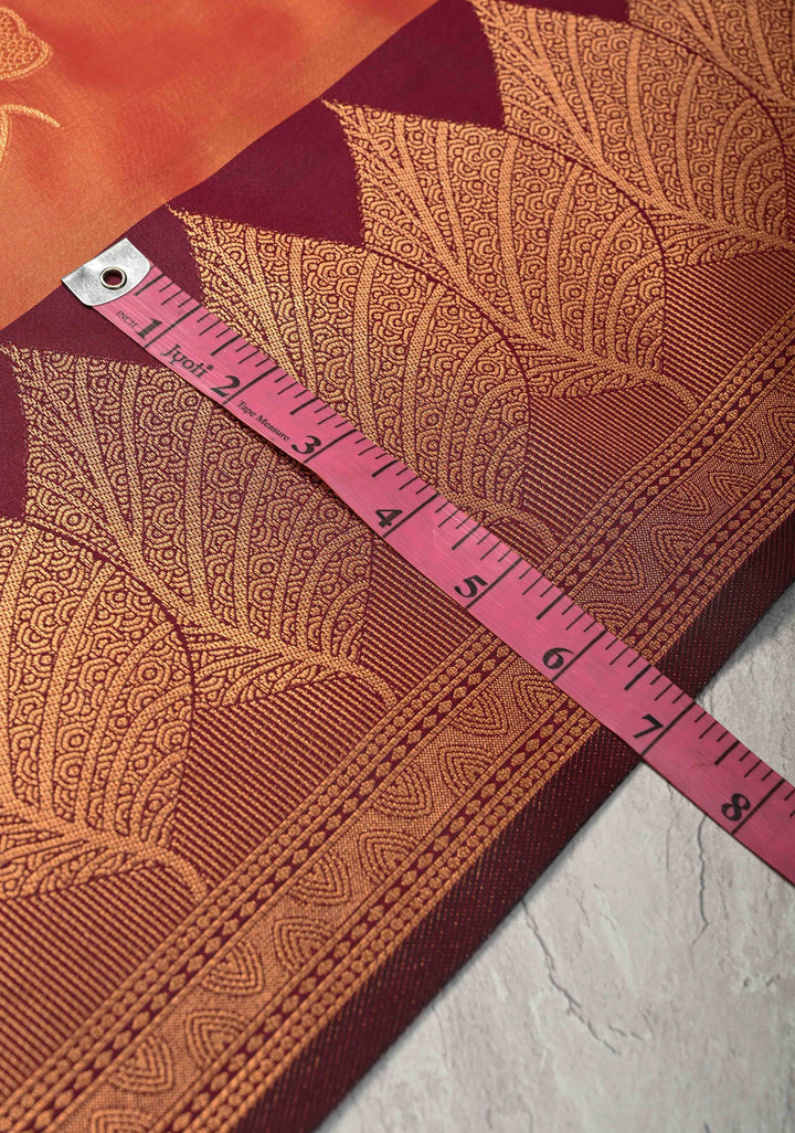 Orange Dual tone Kanchi Semi Silk Saree with Leaf Buttas and Contrast Zari Border