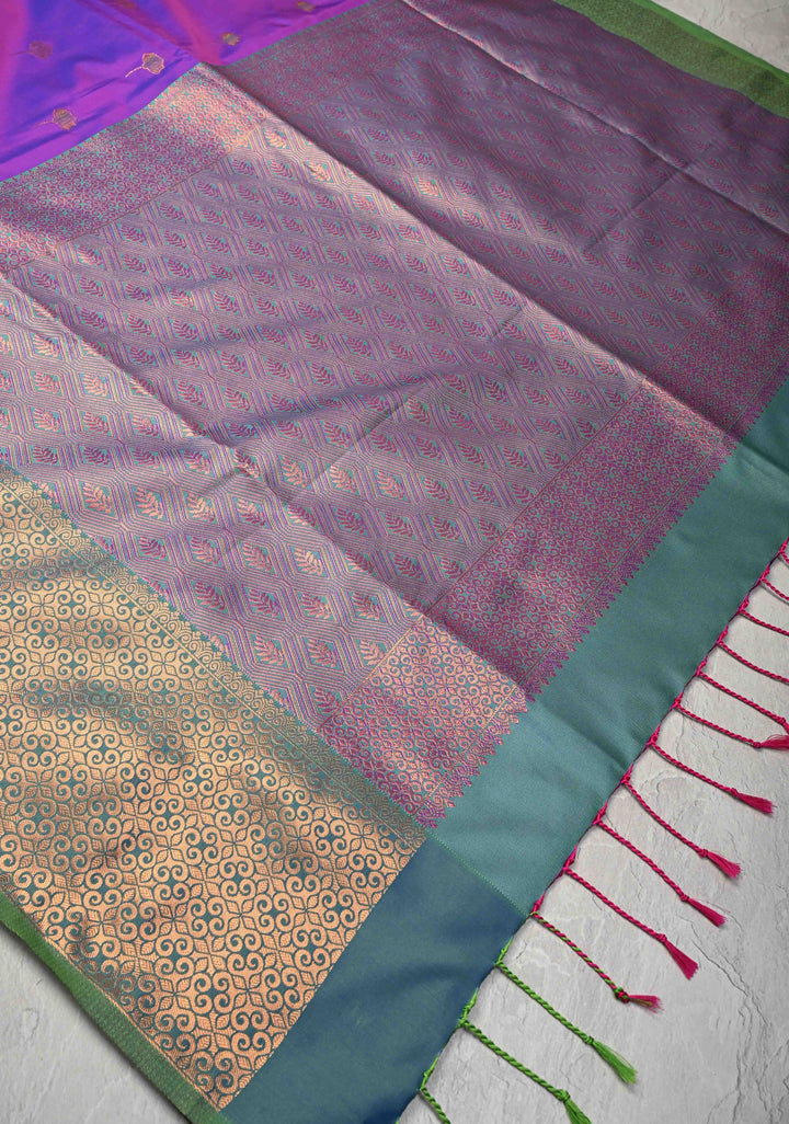 Purple Dual tone Kanchi Semi Silk Saree with Meenakari Floral Buttas and Contrast Zari Border